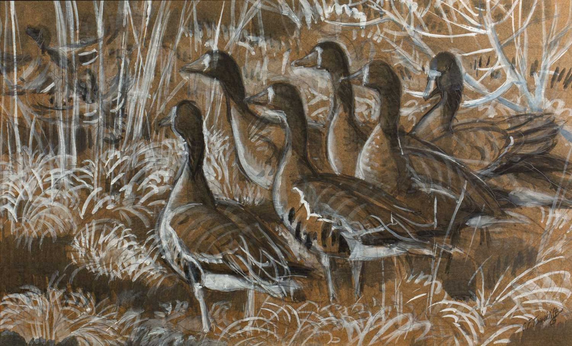 Charles Frederick Tunnicliffe (1901-1979) Canadian Geese signed (lower right) pencil, pastel, and
