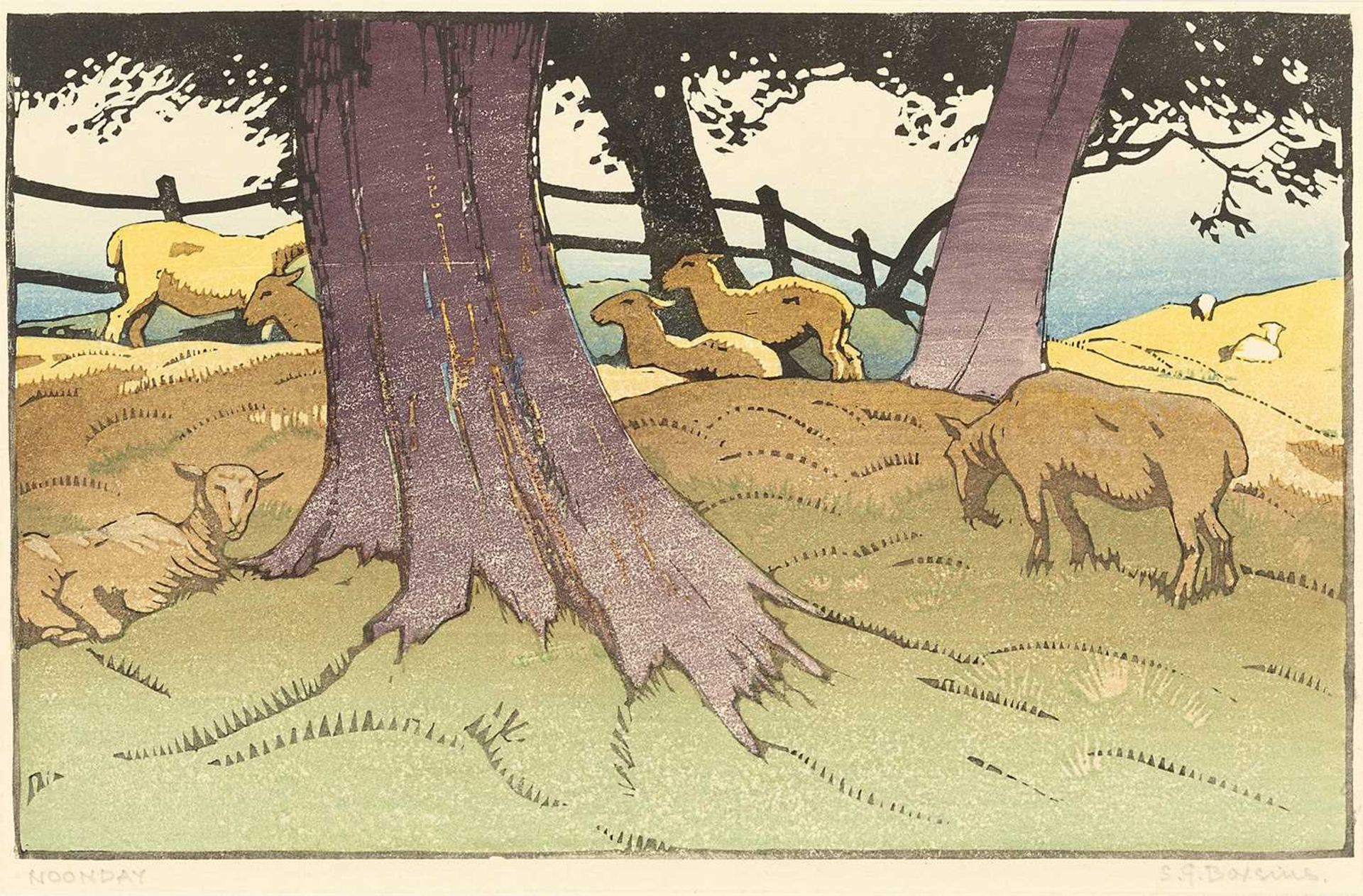 Sylvan G. Boxsius (1878-1941) Noonday signed and titled in pencil (in the margin) woodcut 16 x 23cm.