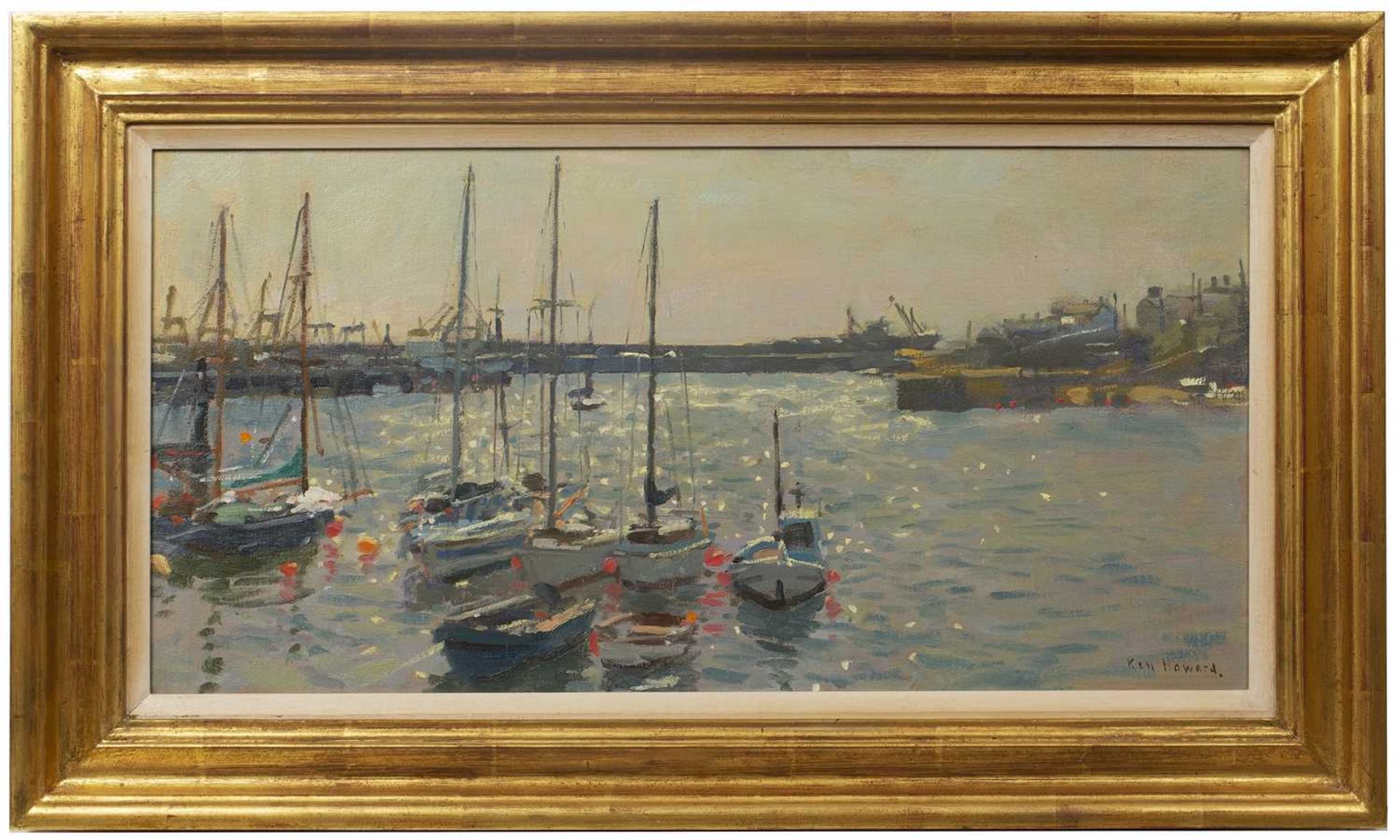 Ken Howard (1932-2022) Light Reflections, Newlyn signed (lower right) oil on board 59 x 29cm. - Bild 2 aus 3