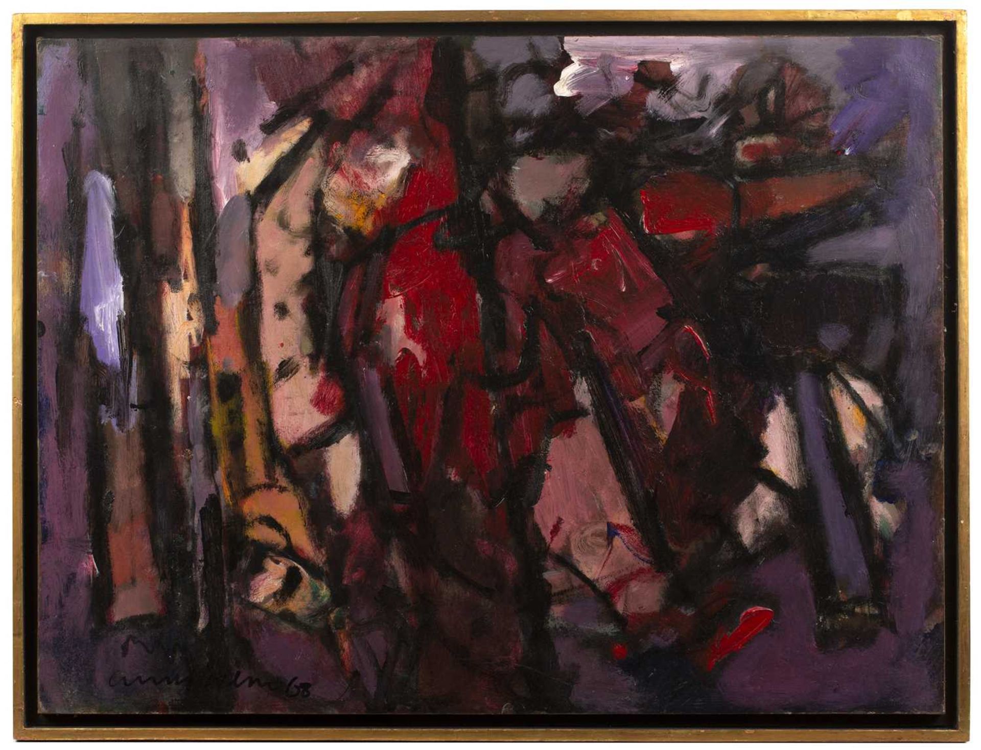 Frank Avray Wilson (1914-2009) Purples and Reds, 1968 signed and dated (lower left) oil on board - Bild 2 aus 3