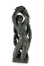 Arthur Fleischmann (1896-1990) Nude Holding Flowers signed green patinated plaster 70cm high. One