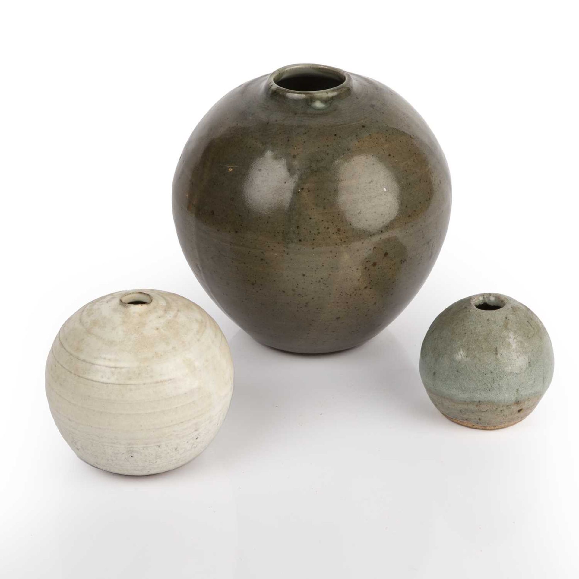 Manner of Katharine Pleydell-Bouverie (1895-1985) Three vases stoneware, cylindrical form with green - Image 2 of 5