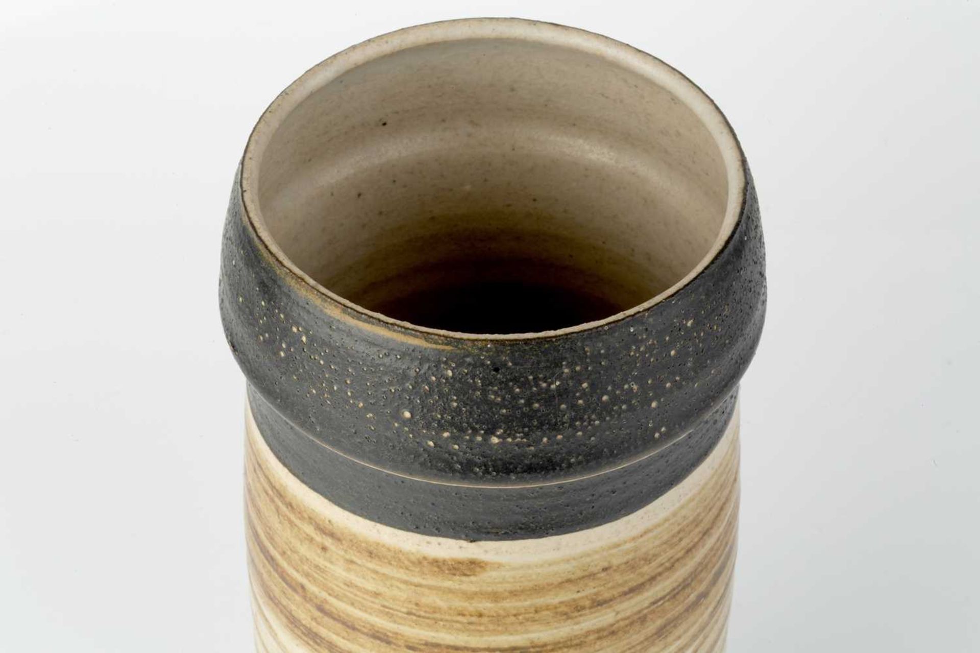 Michael Casson (1925-2003) Cylindrical vase with brushed rings and dark rim impressed potter's - Image 3 of 4