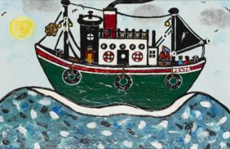 Joan Gillchrest (1918-2008) Fishing Boat signed with initials (lower right) oil on board 28 x