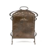 Arts & Crafts Fire screen, circa 1910 copper embossed with a Tree of Life, within a wrought-iron