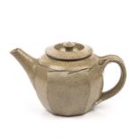 Richard Batterham (1936-2021) Teapot light green ash glaze 14cm high. Minimal glaze and firing