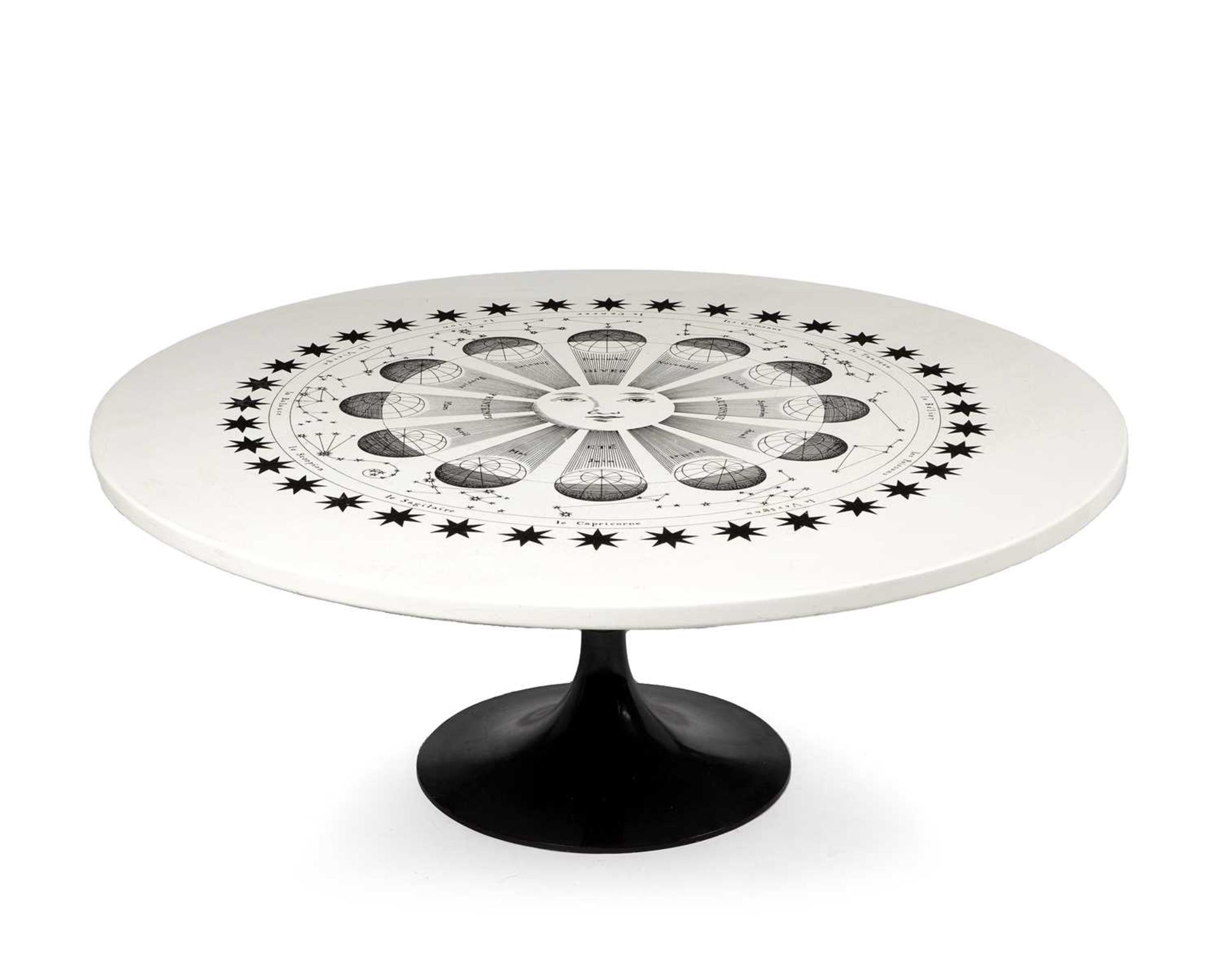 Piero Fornasetti (1913-1988) Fasi Del Sol coffee table, circa 1950 with a circular top with