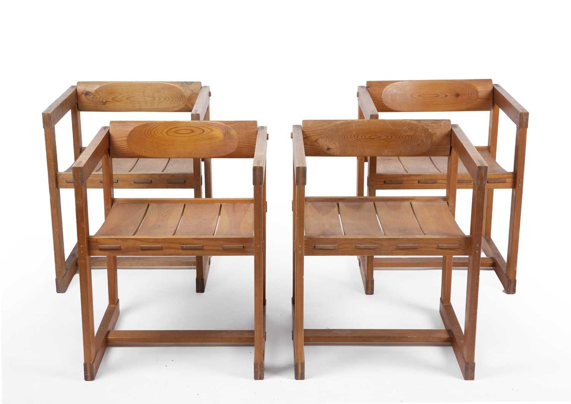 Edvin Helseth (1925-2017) Four Trybo chairs, circa 1960 pine with pegged joints 65cm high, 53cm wide