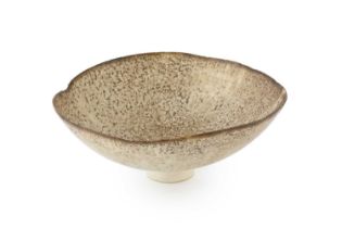 Mary Rogers (1929-2021) Footed bowl porcelain with an oatmeal glaze incised initials 7cm high,