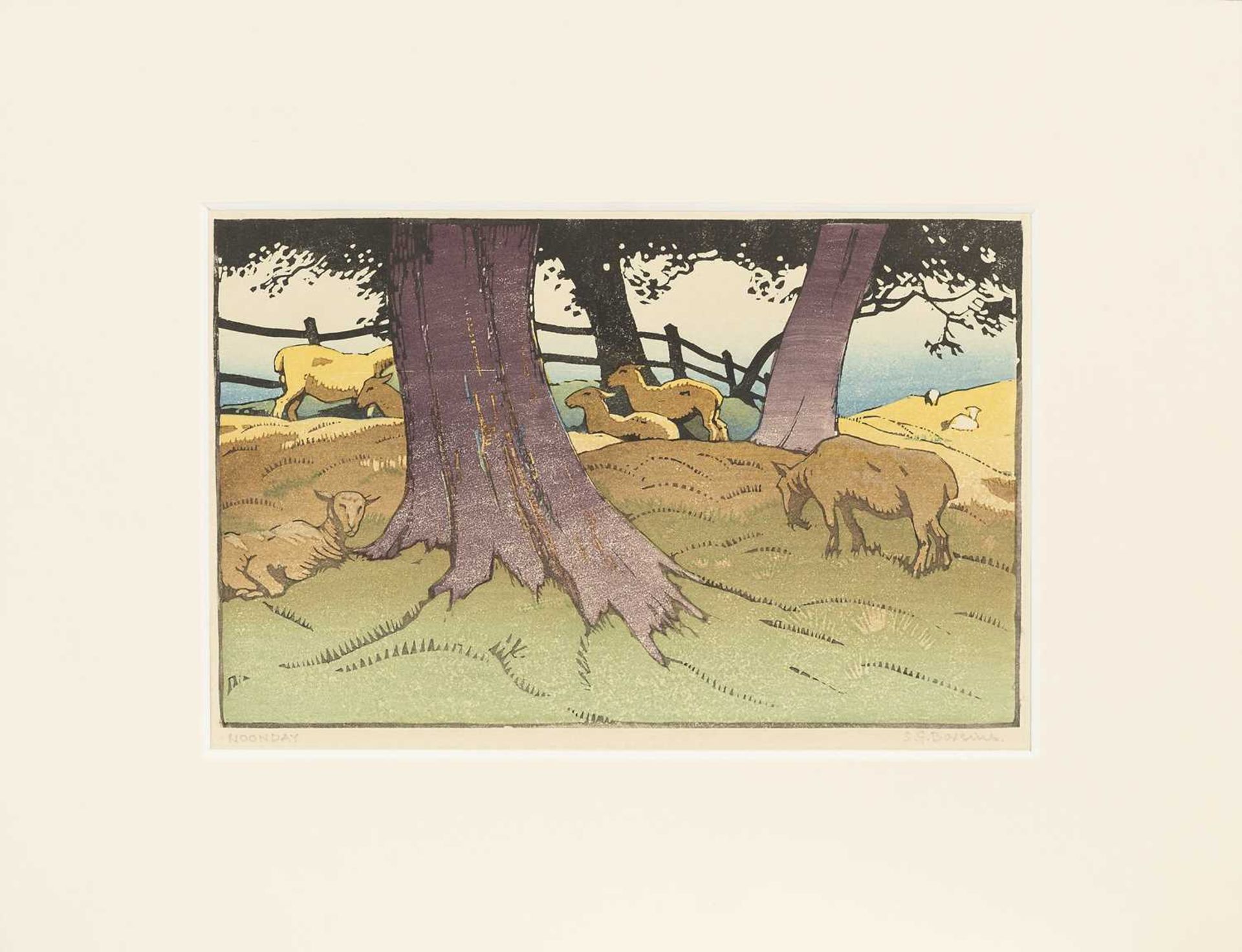 Sylvan G. Boxsius (1878-1941) Noonday signed and titled in pencil (in the margin) woodcut 16 x 23cm. - Image 2 of 3
