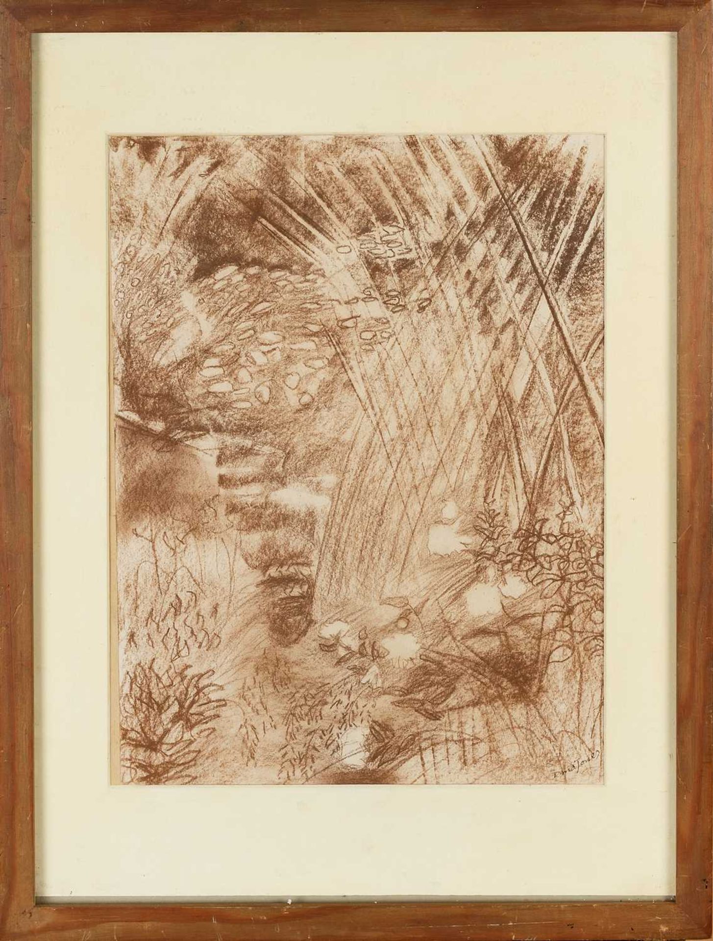 David Michael Jones (1895-1974) Study of a Garden signed in ink (lower right) brown chalk on paper - Image 3 of 3