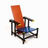 Gerrit Rietveld (1888-1964) Red and Blue chair, circa 1980 produced by Cassina stained and lacquered