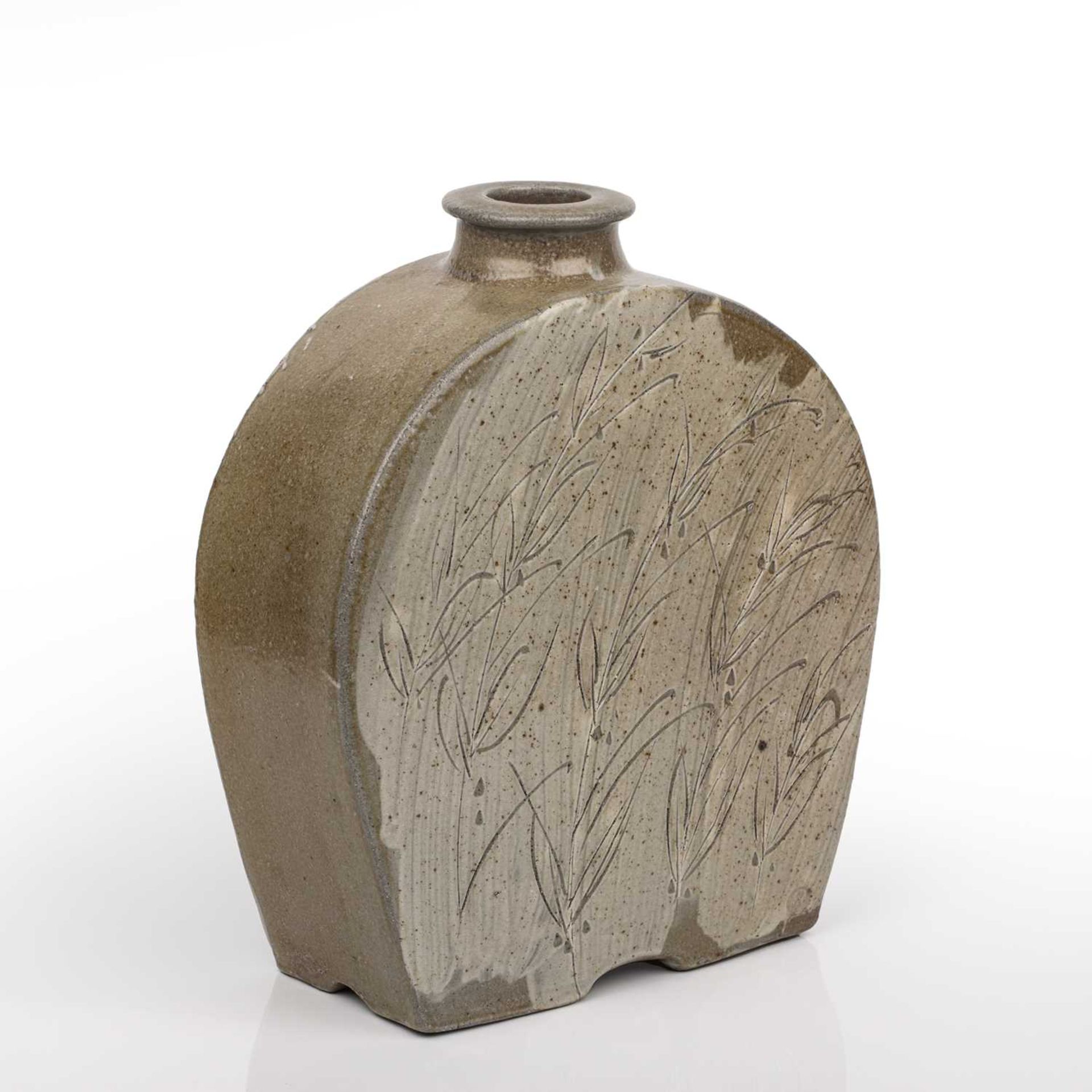 Phil Rogers (1951-2020) Large bottle vase, 1999 stoneware, with grey ash glaze, the body incised