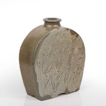 Phil Rogers (1951-2020) Large bottle vase, 1999 stoneware, with grey ash glaze, the body incised