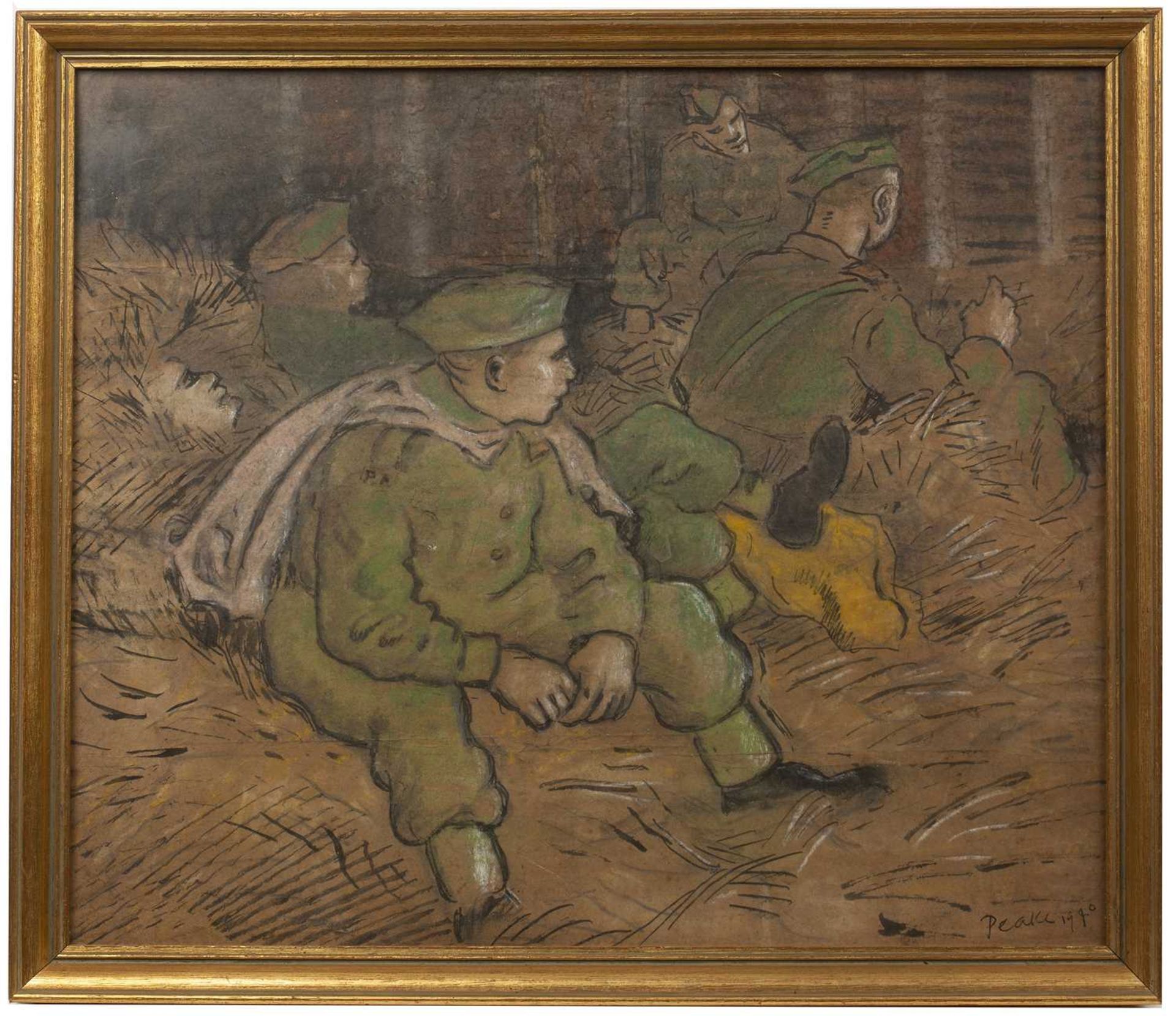 Mervyn Peake (1911-1968) Soldiers Sheltering in a Barn, 1940 signed and dated (lower right) - Image 2 of 5