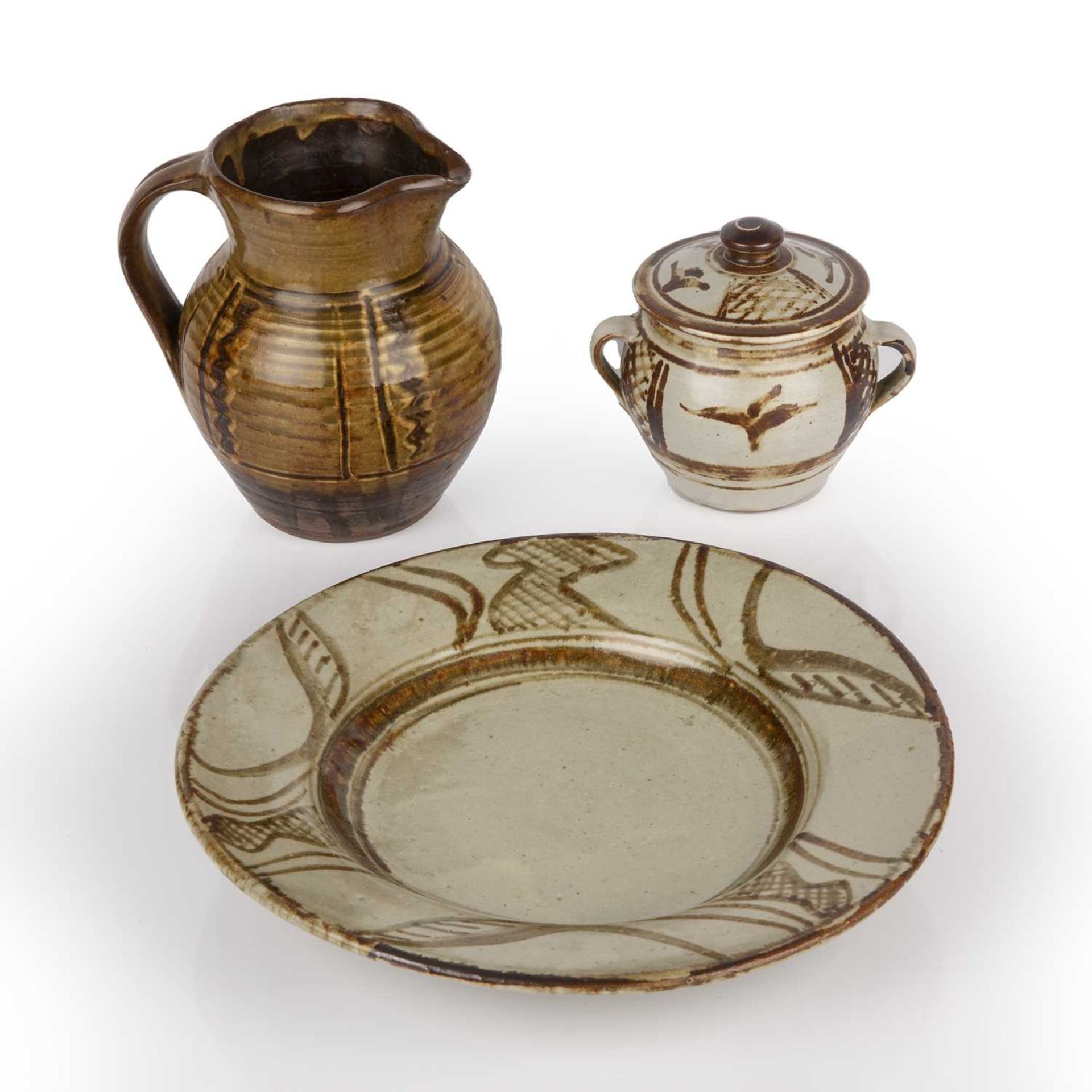 Michael O'Brien (b.1930) at Wenford Bridge Jug slip glaze impressed potter's and pottery marks
