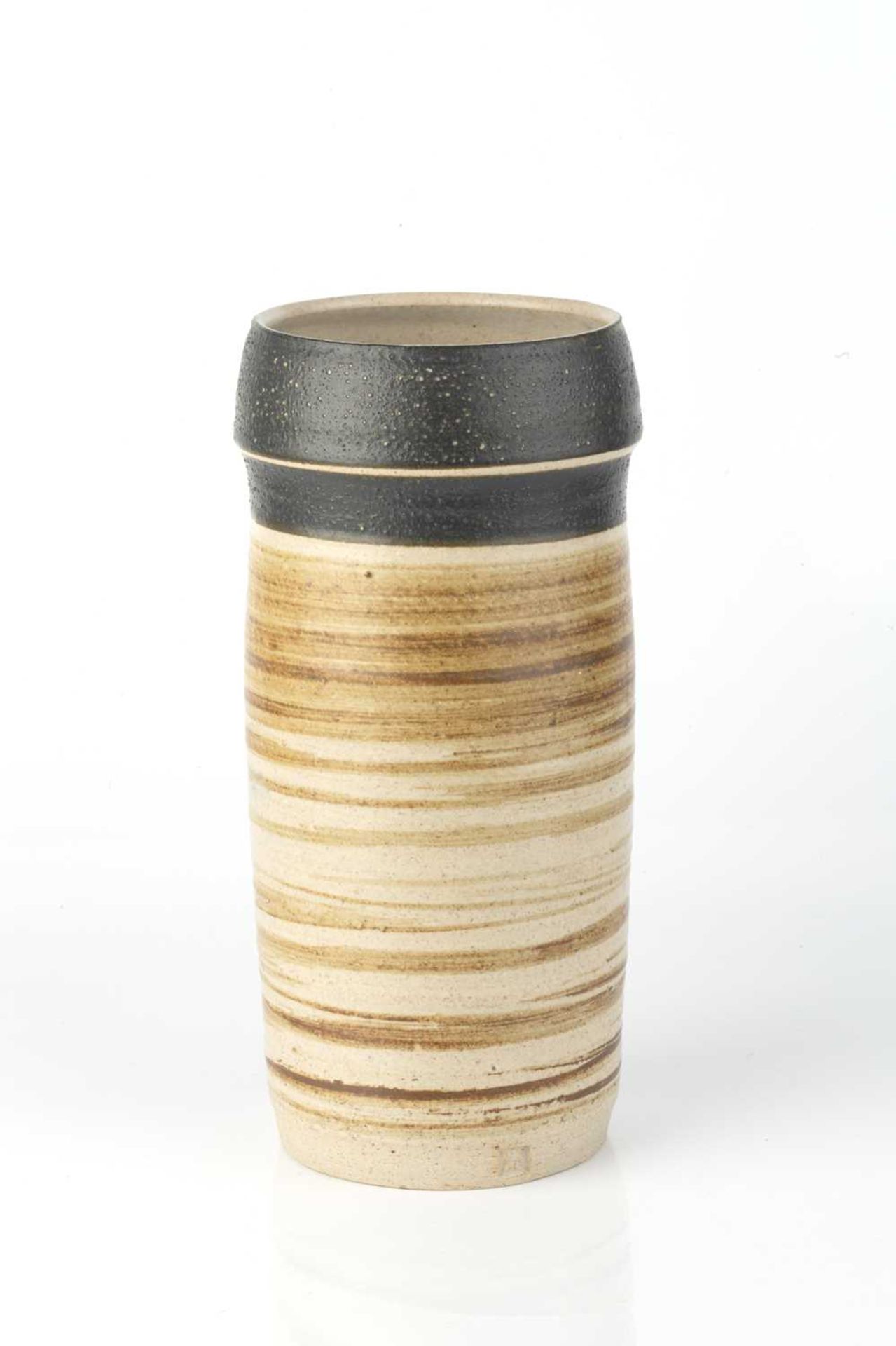 Michael Casson (1925-2003) Cylindrical vase with brushed rings and dark rim impressed potter's - Image 2 of 4