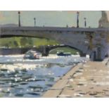 Ken Howard (1932-2022) Pont de la Tournelle, Morning Light, 2012 signed (lower right) oil on board