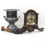 A mantel clock and metalwares