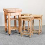 A butcher's block and stools