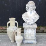 A bust and two urns