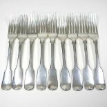 Nine silver table forks