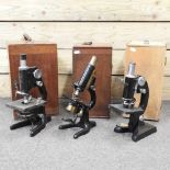 Three cased microscopes