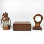 A lamp, box and clock