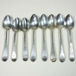 Eight various silver teaspoons