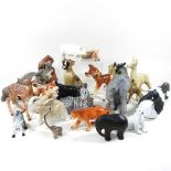 Various pottery animals