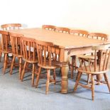 A pine table and chairs