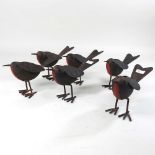 A set of six metal robins