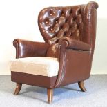 A wing back armchair