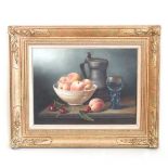 Dutch School, 20th century, still life fruit and pewter