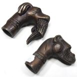 Two bronze walking stick handles