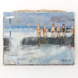 Ian Hay, b1940, Bathers at Dovercourt, signed oil