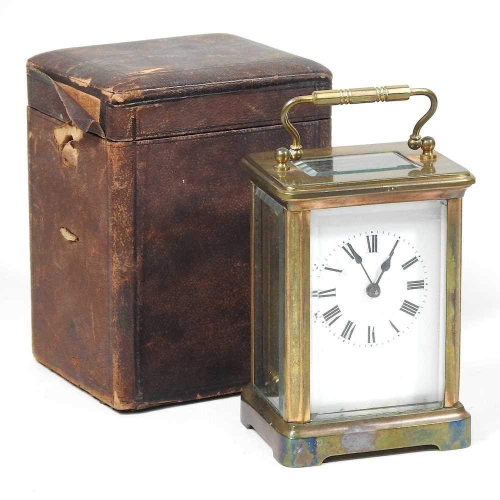 An early 20th century French brass carriage clock