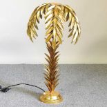 A gilt metal palm tree table lamp