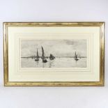 William Lionel Wyllie, 1851–1931, coastal landscape, signed etching