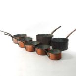 A collection of copper pans