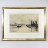 William Lionel Wyllie, 1851–1931, harbour scene, signed etching