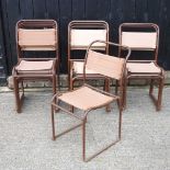 A set of twelve tubular stacking chairs
