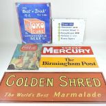 A collection of six advertising signs