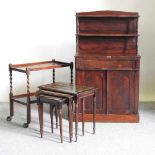 A Victorian chiffonier, trolley and tables