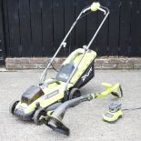 A Ryobi electric lawn mower