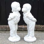 A pair of cast stone garden figures