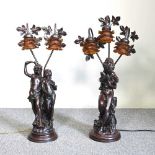 A pair of bronze figural table lamps