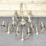 A brass chandelier and lights