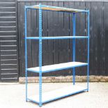 A blue shelving unit