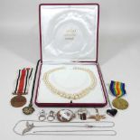 Two medals and costume jewellery
